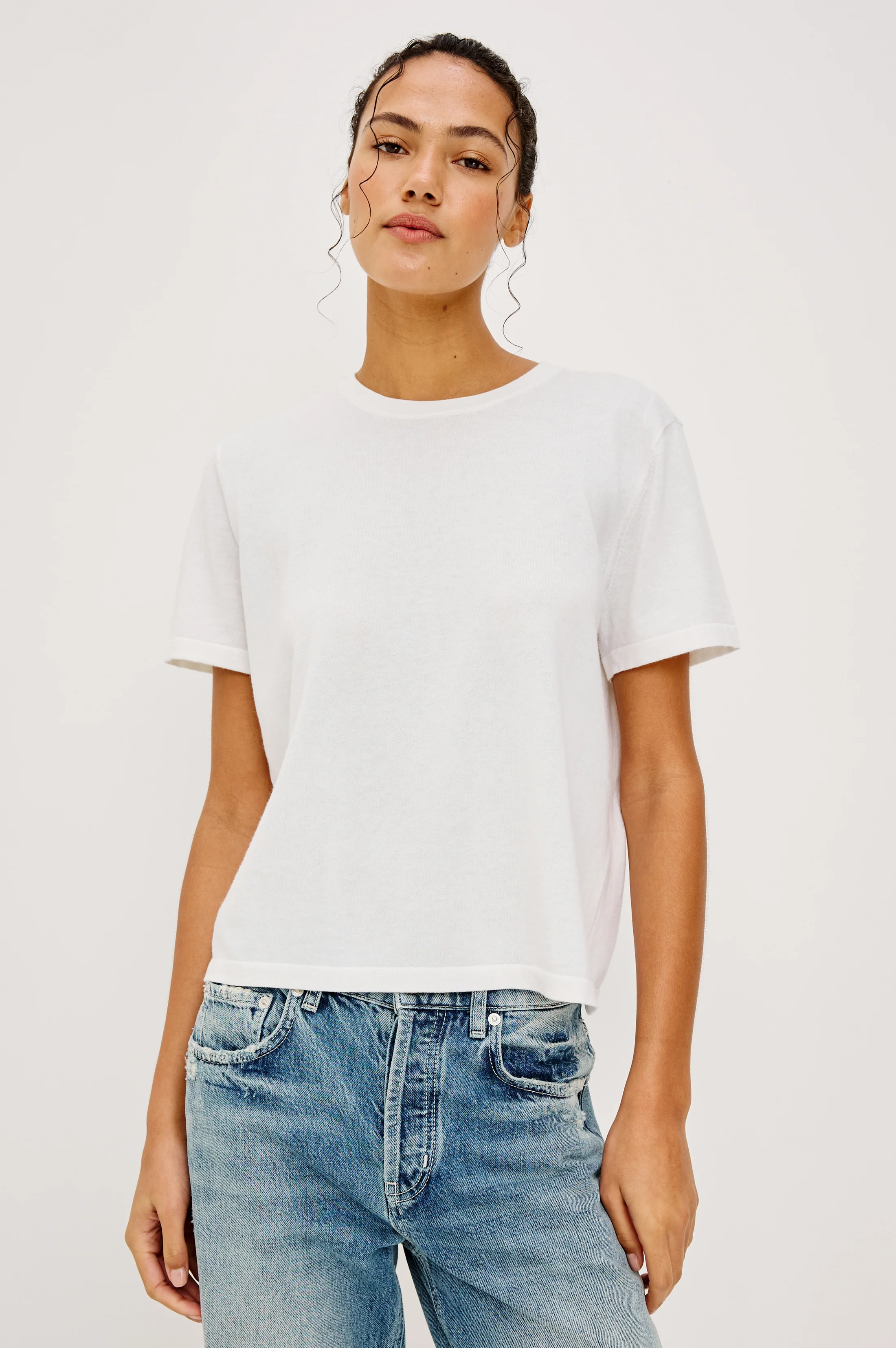 COTTON CASHMERE T-SHIRT - WHITE - Image 4